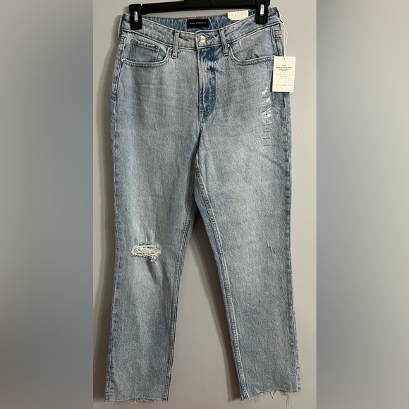 NWT Free Assembly woman’s Sz8 denim jeans super high rise straight w/distressing - Picture 1 of 8
